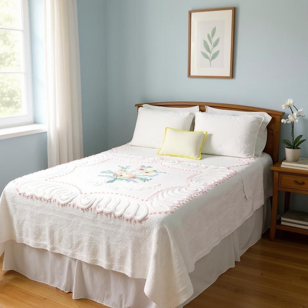 Vintage 50's Floral Chenille Bedspread